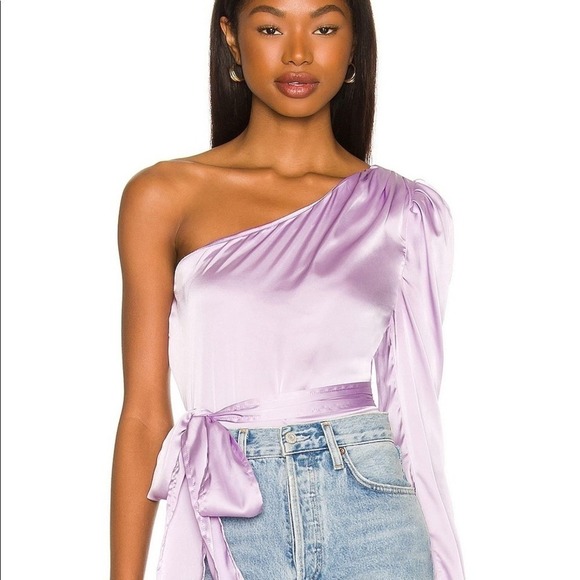 More to Come Revolve Scottie One-Shoulder Purple Blouse Tie Ribbon Long Sleeve S - Picture 1 of 5